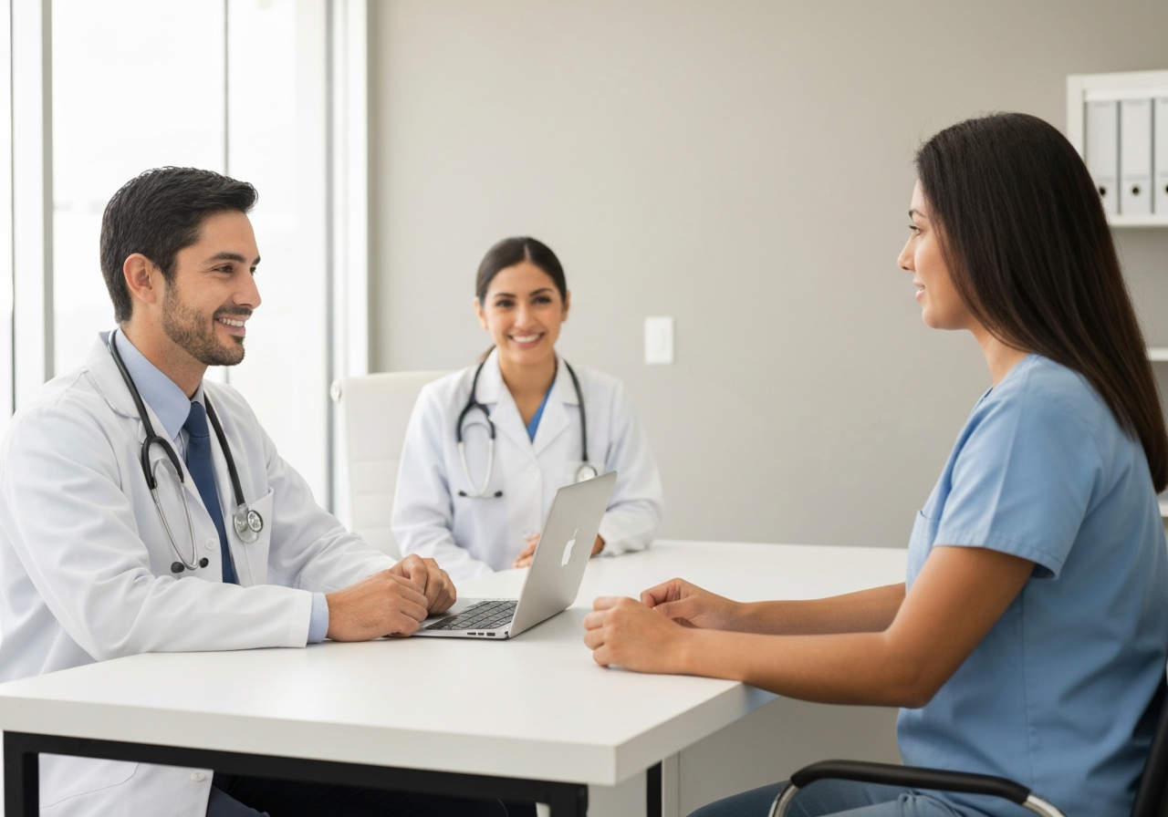 Médico atendiendo a un paciente en la recepción de Centro Médico SEMSA