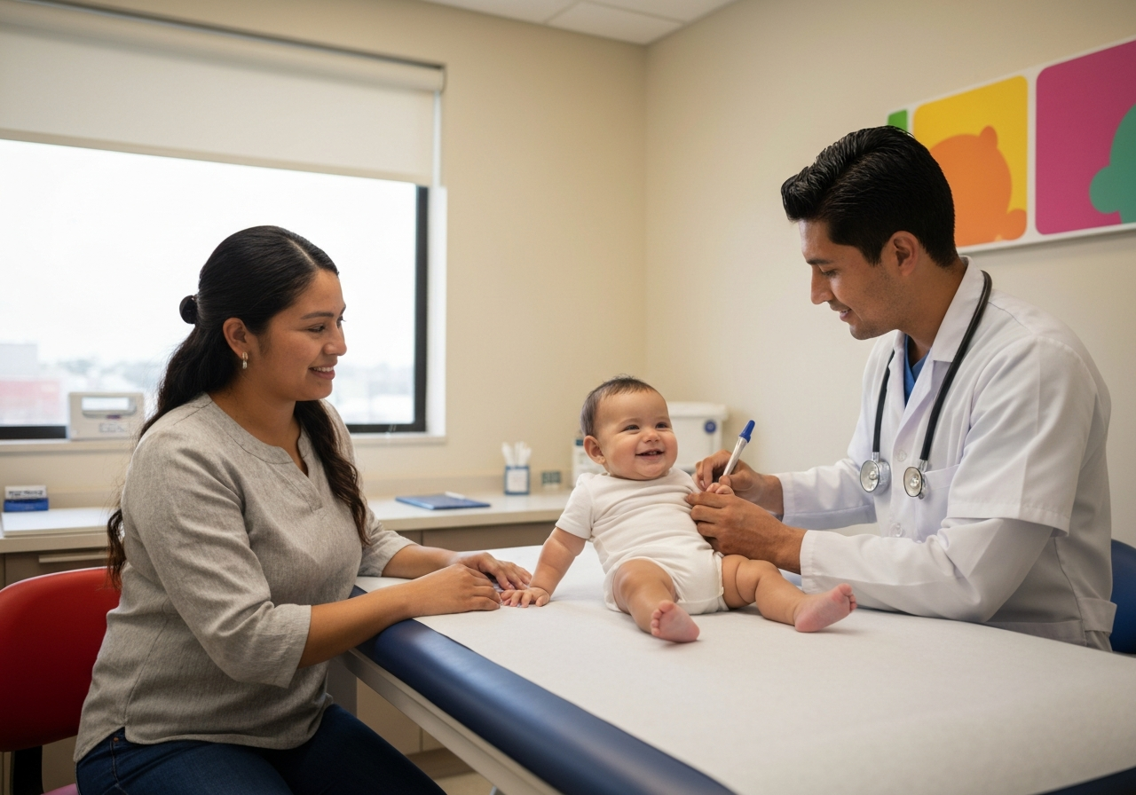 Pediatra revisando a un niño con fiebre en Centro Médico SEMSA